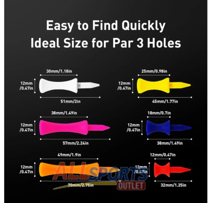 Plastic Golf Castle Tees Step Down All Sports Outlet Mixed Pack in Multiple Sizes and Colors