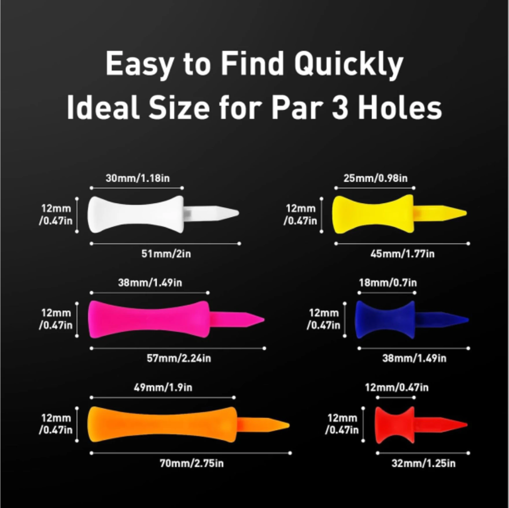 Plastic Golf Castle Tees Step Down All Sports Outlet Mixed Pack in Multiple Sizes and Colors
