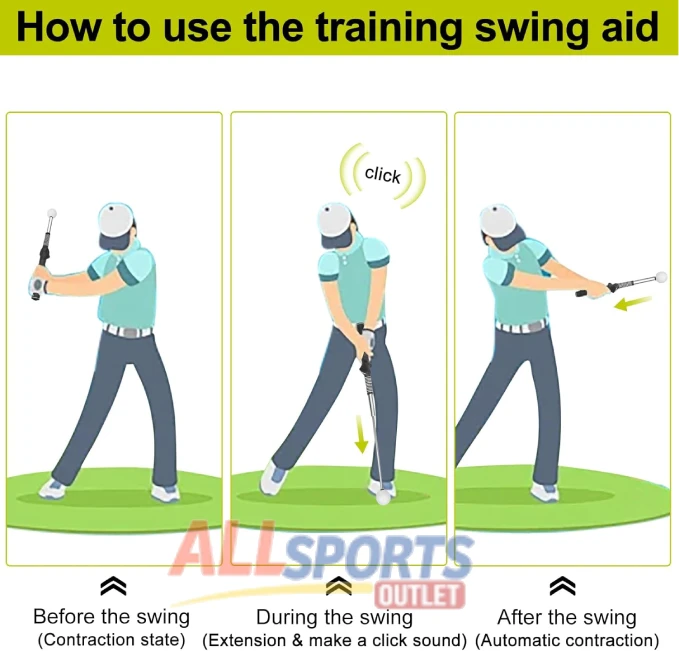 Retractable Golf Swing Aid for Training Right-Handed Golf Grip for Improved Tempo and Strength
