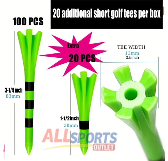 SWINGTEK 120 Pack Plastic Golf Tees All Sports Outlet for Unbreakable Performance with 100 Long and 20 Short Tees