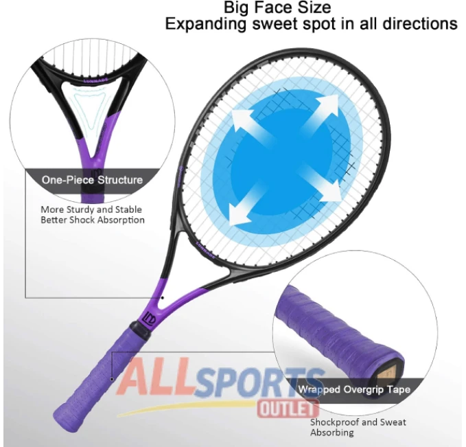 Tennis Racket for Adults 27 Inch Pre-Strung Shockproof Carbon Fiber All Sports Outlet