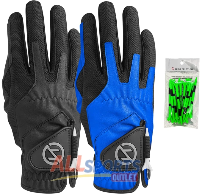 Zero Friction Compression Fit Golf Glove Pack of 2 with Tees for Men