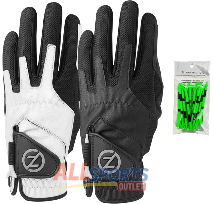 Zero Friction Men's Compression Golf Gloves 2 Pack with Tees for Comfort and Performance