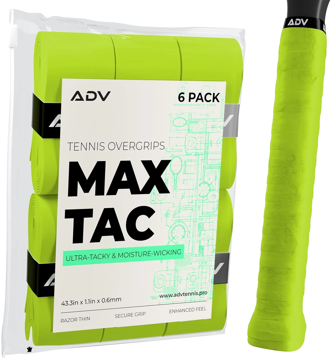 ADV MaxTac Tacky Tennis Grip Tape 6 Pack Yellow for Ultimate Control All Sports Outlet ADV MaxTac Tacky Tennis Grip Tape 6 Pack Yellow for Non-Slip Control