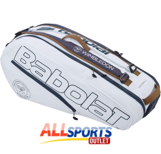 Babolat Pure Racquet Holder x6 Wimbledon Tennis Bag White Grey