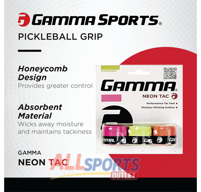 All Sports Outlet GAMMA Sports Neon Tac Overgrip Assorted 3 Pack for Racquets