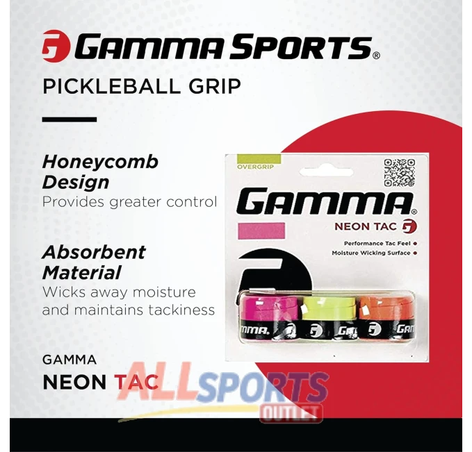 All Sports Outlet GAMMA Sports Neon Tac Overgrip Assorted 3 Pack for Racquets