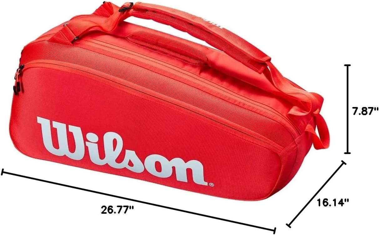 Wilson Red White Super Tour Tennis Bag Holds 6 Rackets for Players