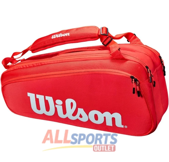 Wilson Super Tour Red White Tennis Bag Holds 6 Rackets for Players