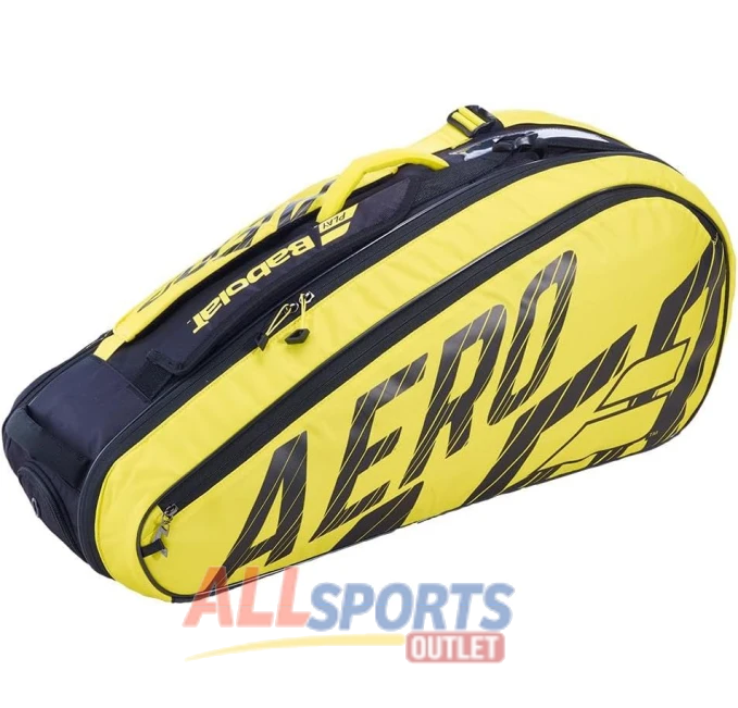 Babolat 2021 Pure Aero 6-Pack Tennis Bag Black Yellow for Racquet Storage