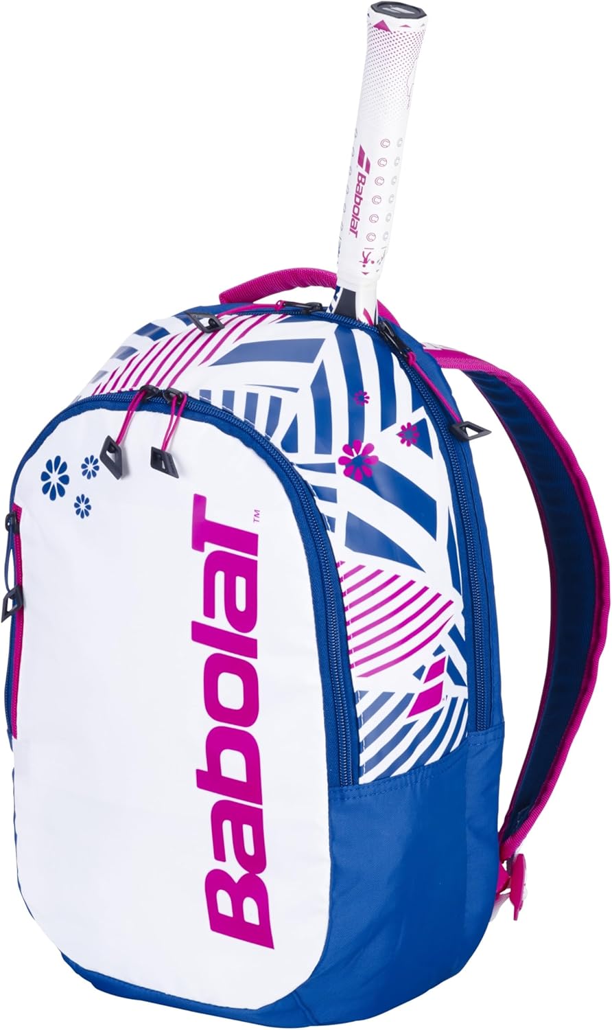 Babolat Junior Tennis Backpack in White Blue Pink Available at All Sports Outlet Babolat Junior Tennis Backpack White Blue Pink for Kids