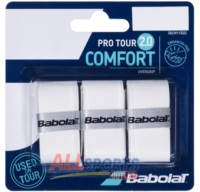 Babolat Pro Tour 2.0 Comfort Overgrip White 3-Pack for Tennis Racquet