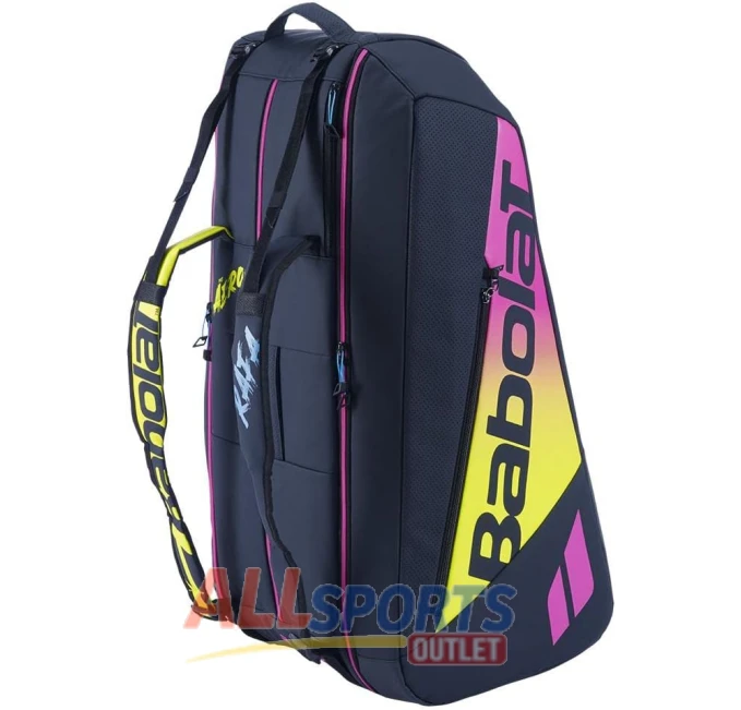 Babolat Pure Aero Rafa RH12 12-Racquet Tennis Bag Blue Yellow Pink at All Sports Outlet