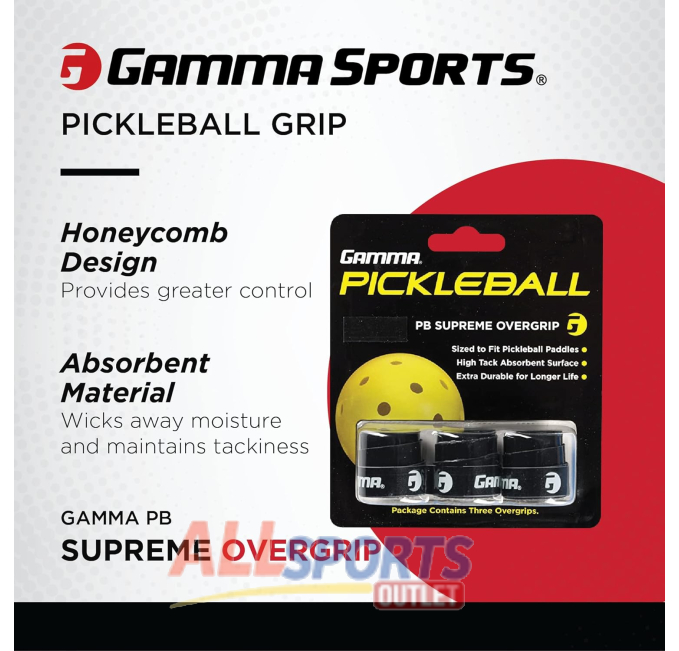 Gamma Sports Pickleball Supreme Overgrip Black for Superior Control