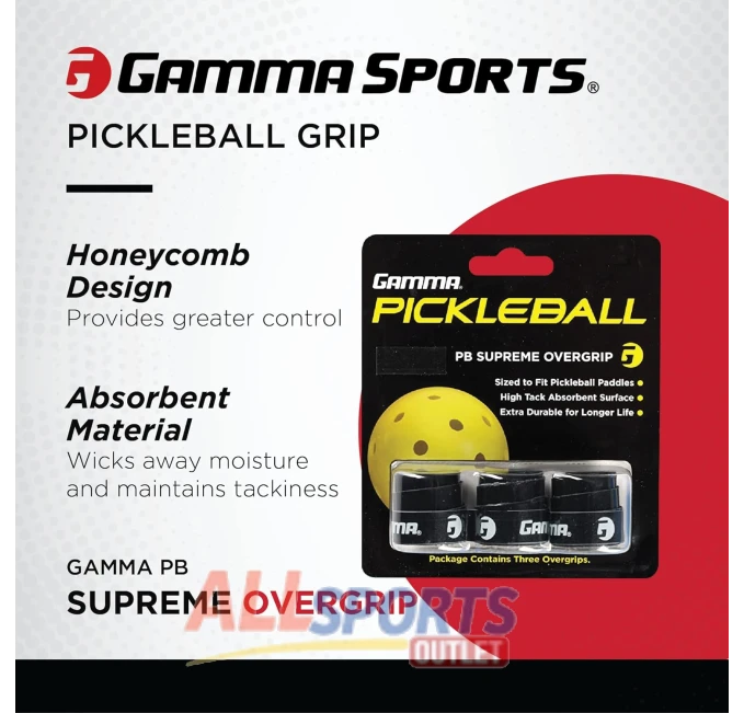Gamma Sports Pickleball Supreme Overgrip Black for Superior Control