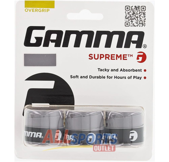 GAMMA Sports Supreme Overgrip Grey 3 Pack for Tennis Pickleball Squash Racquets