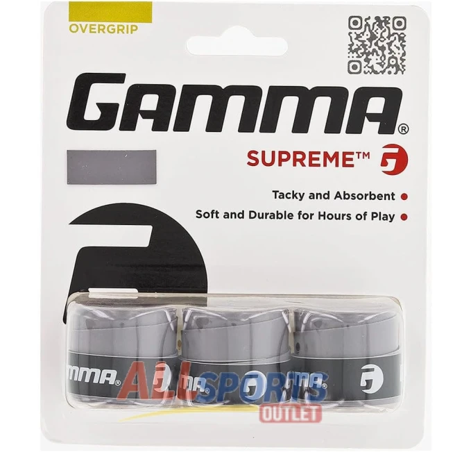 GAMMA Sports Supreme Overgrip Grey 3 Pack for Tennis Pickleball Squash Racquets