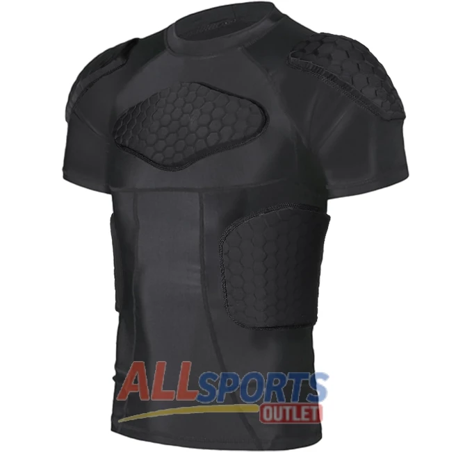 Men's Rugby Compression Shirt with Rib and Shoulder Pads for Protection