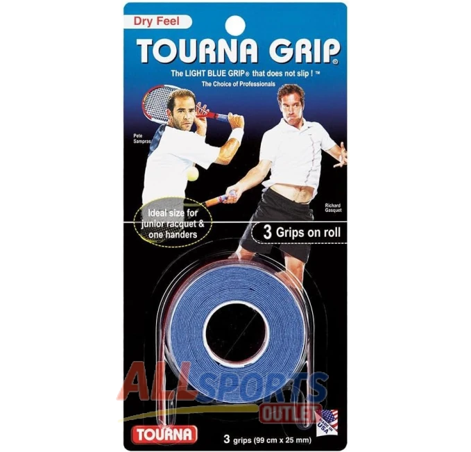 Tourna Grip Original Length Dry Feel Tennis Grip 3 Pack Blue All Sports Outlet