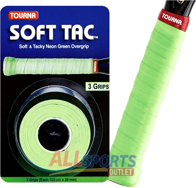 Tourna Soft Tac Neon Green Tennis Overgrip Wrap for Superior Grip