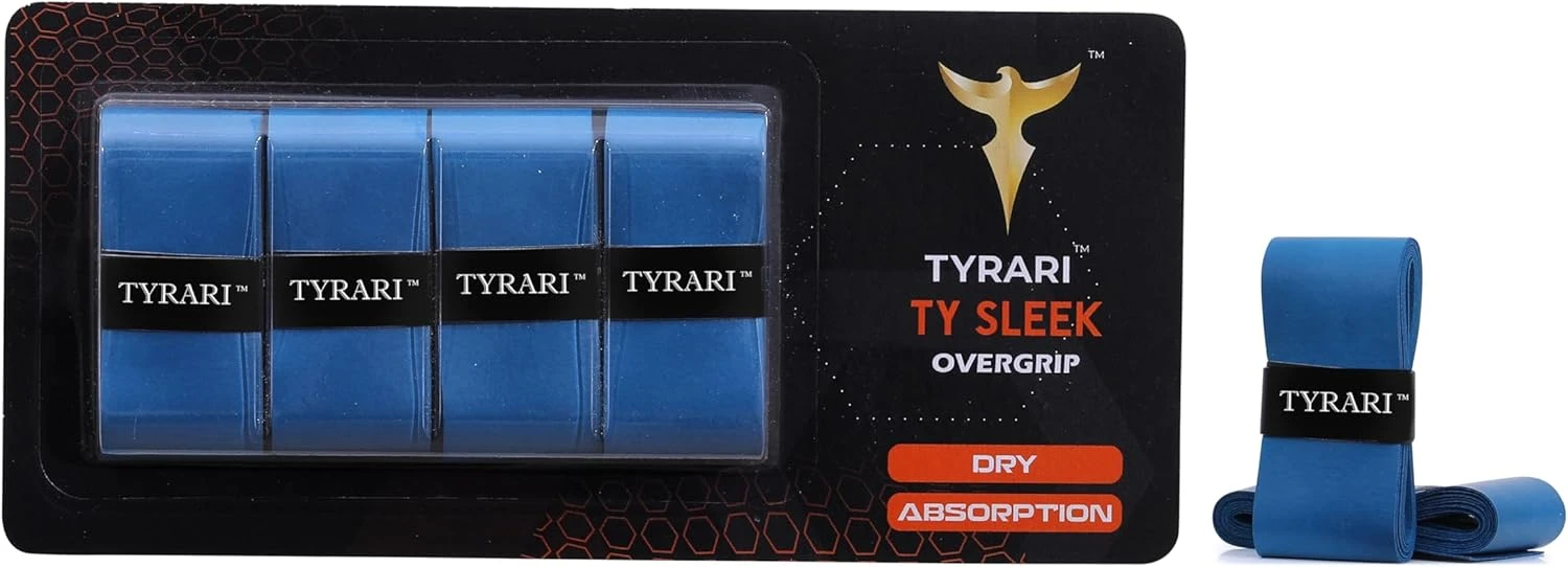 TYRARI Ty Sleek Ultrathin Overgrip Blue 4 Pack for Sweat Absorption
TYRARI Ty Sleek Ultrathin Overgrip Blue 4 Pack for Tennis and Pickleball