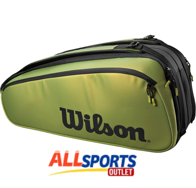 Wilson Blade V8 Super Tour Tennis Bag Green Black Holds 9 Rackets