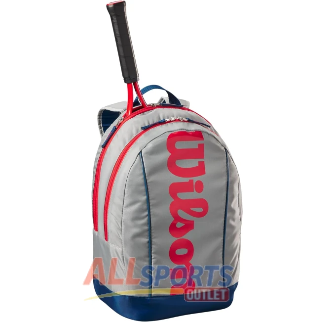 Wilson Junior Tennis Backpack Grey Red Holds 2 Rackets for Kids