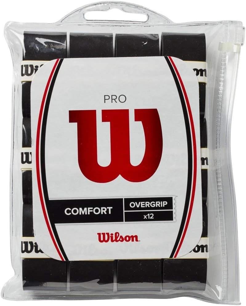 Wilson Pro Overgrip Comfort 12 Pack in Black Available at All Sports Outlet Wilson Pro Overgrip Comfort 12 Pack Black Tennis Grip for Rackets