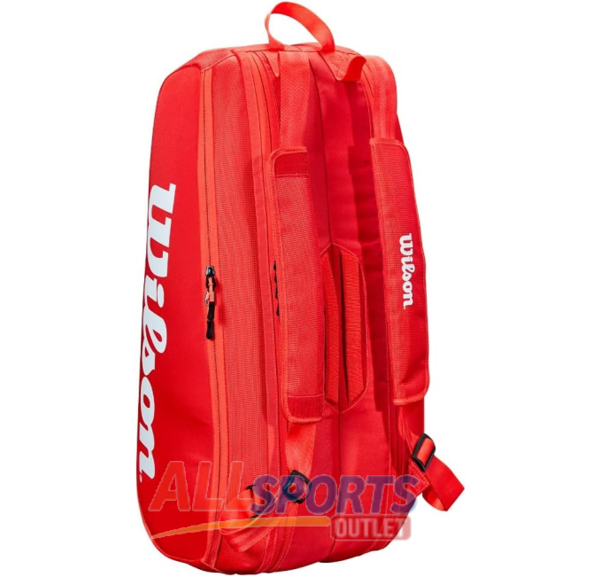 Wilson Super Tour Red White Tennis Bag Holds 6 Rackets for Players