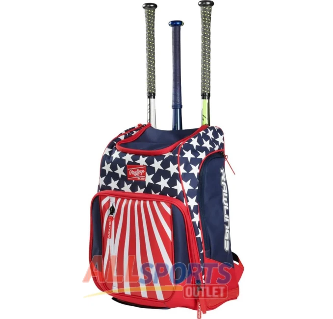 Rawlings Legion Backpack Equipment Bag Red White Blue All Sports Outlet