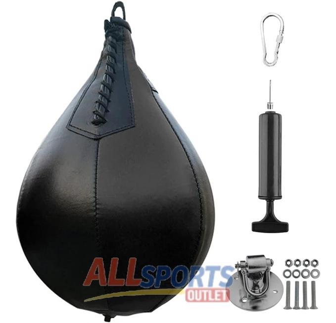 YCYU Punching Bag Boxing Speedbag Swivel Set with Black Leather Ball and Pump All Sports Outlet