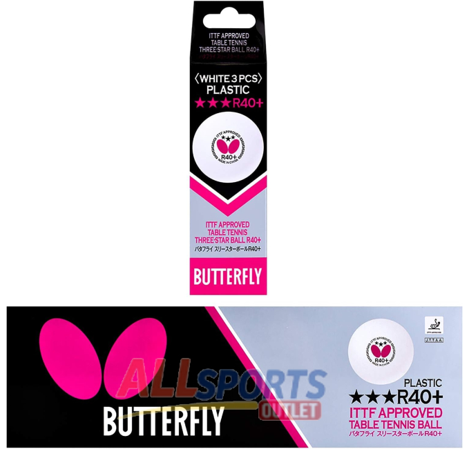 Butterfly R40+ ITTF Certified 40mm Table Tennis Balls 3 Pack All Sports Outlet