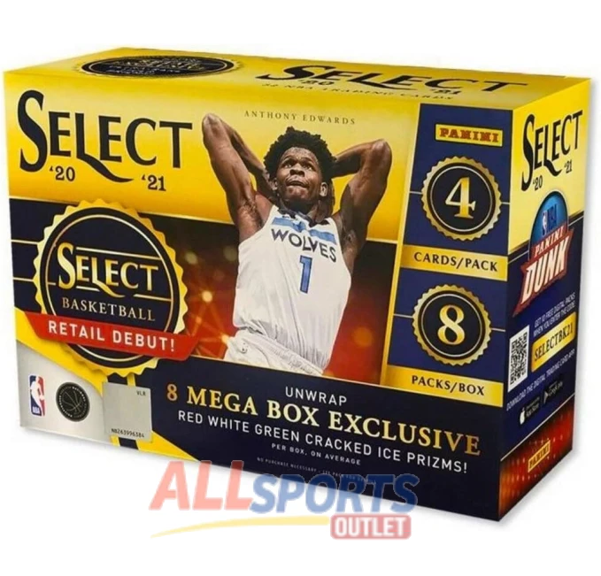 2020-21 Panini Select Basketball Mega Box Red White Green Cracked Ice All Sports Outlet