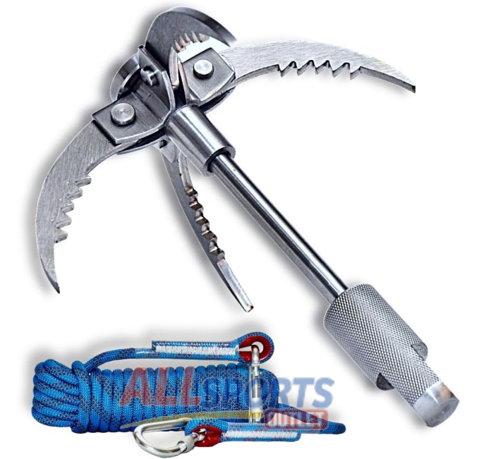 Grappling Hook with Rope 32ft. Set. 4-Claw Folding Durable Stainless Steel Compact Perfect for Outdoor Survival, Retrieval, Camping, Hiking, Tree Mountain, and Climbing  Sports & Outdoors