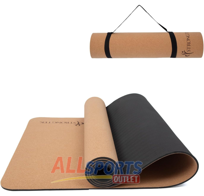 StrongTek 7mm Cork TPE Yoga Mat with Strap All Sports Outlet