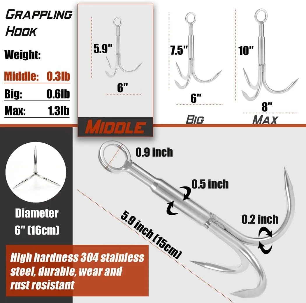 PIOSRTRR 50FT Grapple Hook with Double Carabiner for Outdoors All Sports Outlet - Image 2