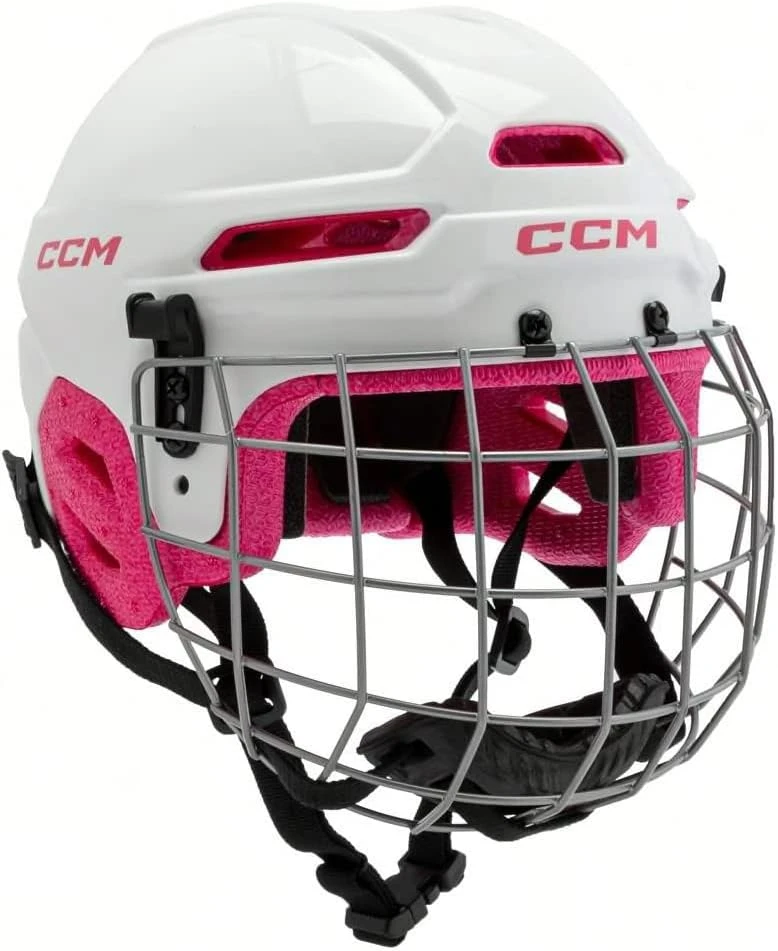 CCM Hockey Helmet Combo with White Pink Face Mask All Sports Outlet