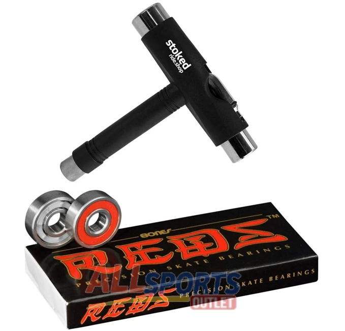 Bones Reds Bearings 8-Pack with Tool for Longboards All Sports Outlet