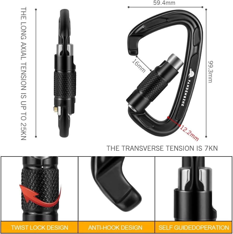 T-Fly Auto Locking Carabiner Clips 25KN Heavy Duty All Sports Outlet - Image 2