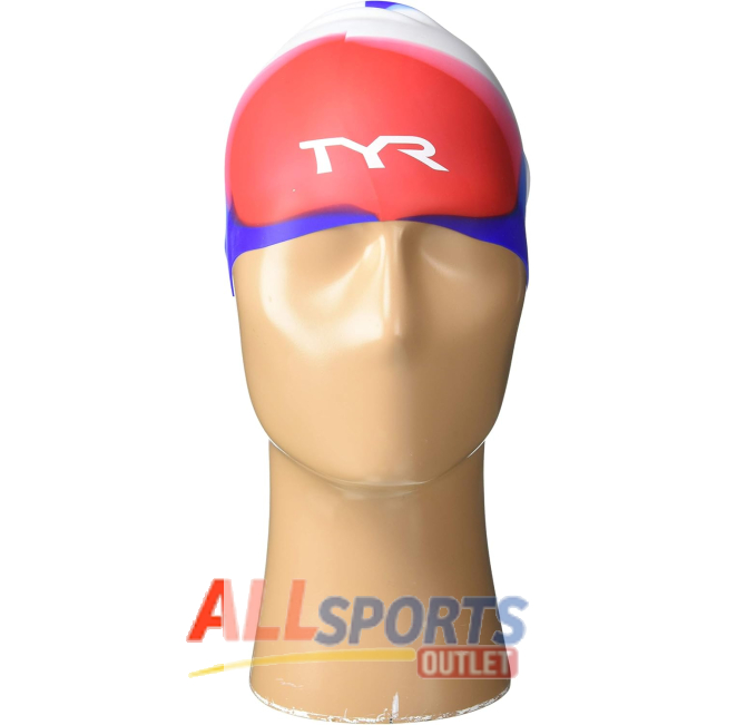 TYR Unisex Child Tie Dye Long Hair Swim Cap Red White Blue All Sports Outlet