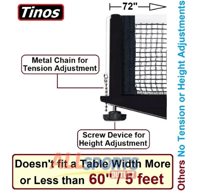 TINOS Ping Pong Net Set Adjustable Height for All Sports Outlet