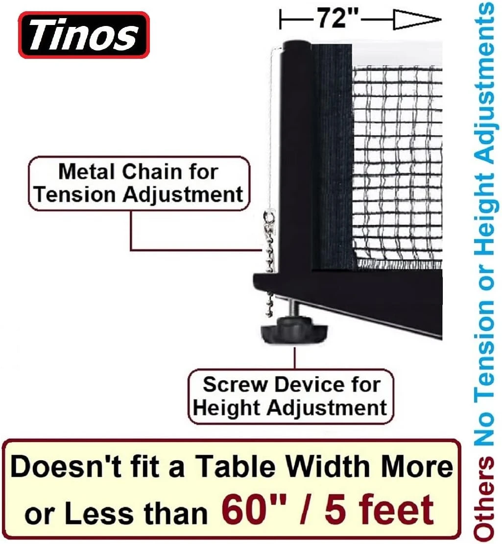 TINOS Ping Pong Net Set Adjustable Height for All Sports Outlet