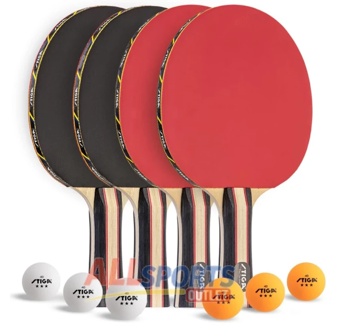 STIGA Ping Pong Paddle Set for 4 Players with Balls All Sports Outlet