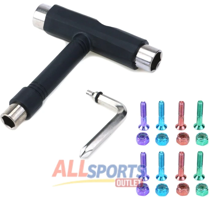 KUMGROT Skateboard Tool Kit by All Sports Outlet 8pcs Bolts