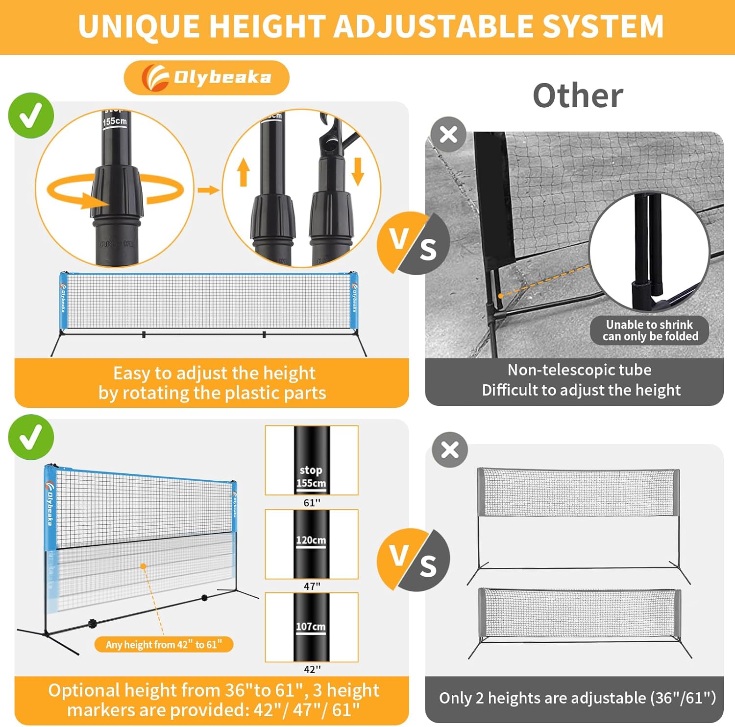 Olybeaka Portable Pickleball Net Set for Backyard All Sports Outlet - Image 2