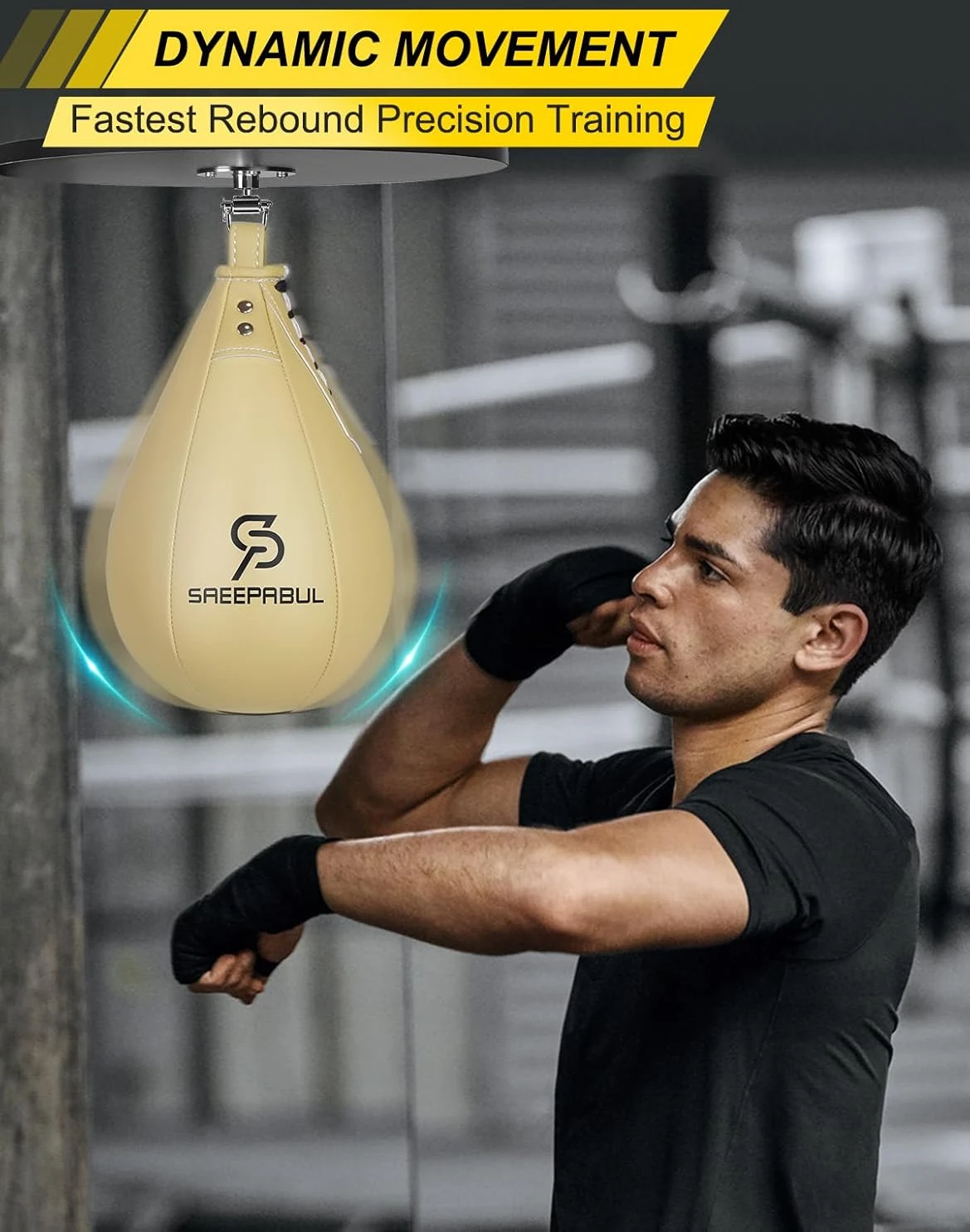 SAEEPABUL Leather Speed Bag with Latex Bladder Black Beige All Sports Outlet - Image 2