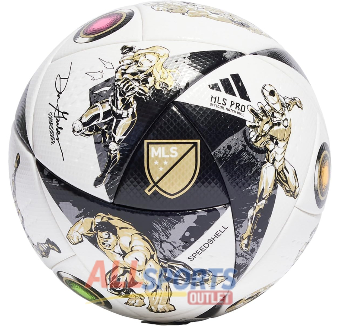adidas MLS Pro Soccer Ball Black White Iron Metallic Gold Metallic at All Sports Outlet