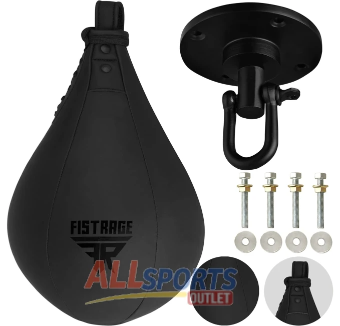 FISTRAGE Speed Ball Boxing Leather MMA Muay Thai Training Punching Dodge Striking Bag Kit Hanging Swivel Workout Speedball Kicking Platform Black All Sports Outlet