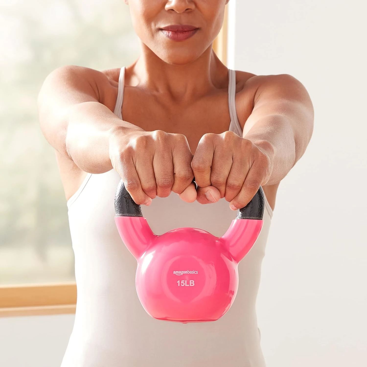 Vinyl Kettlebell 15 Pounds Pink All Sports Outlet Fitness - Image 4