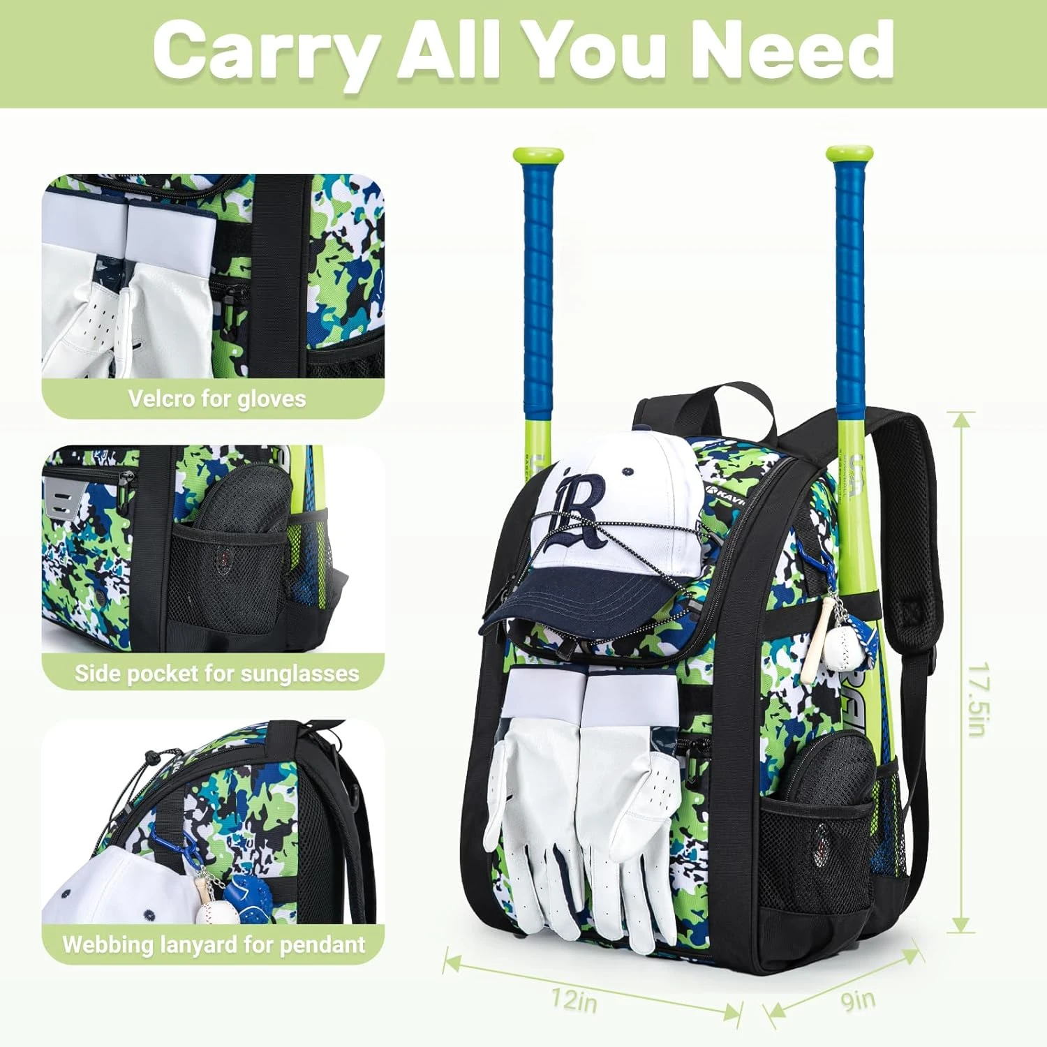 KAVIGOR Kids Baseball Bag Youth Softball Backpack All Sports Outlet - Image 3